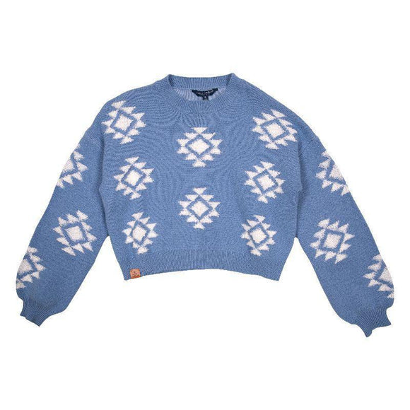 Cropped Sweater - Blue Geo - by Simply Southern