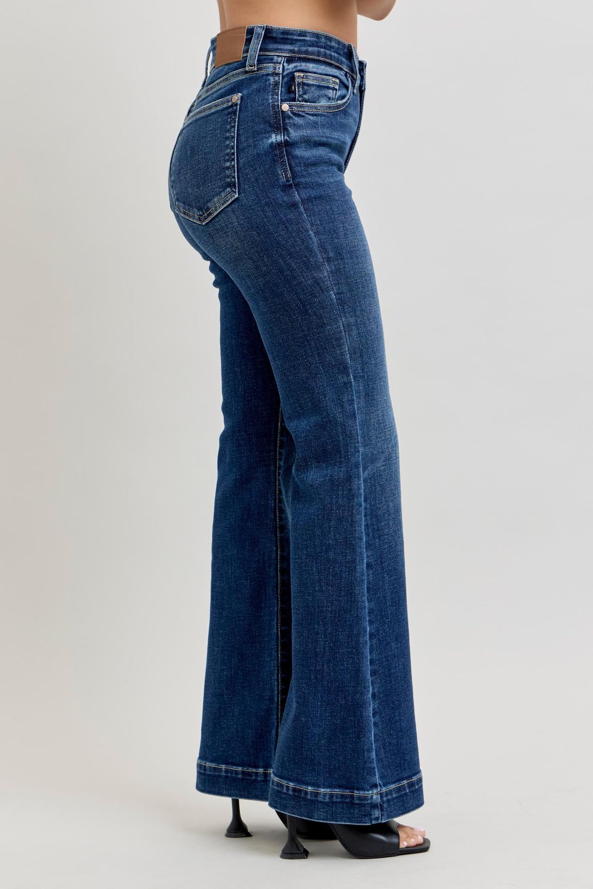 Petite High Waist Trouser Flare - Dark Wash - by Judy Blue