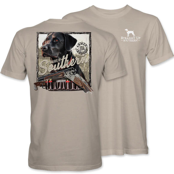 Black Lab Armed and Ready (Men's Short Sleeve T-Shirt) by Straight Up Southern