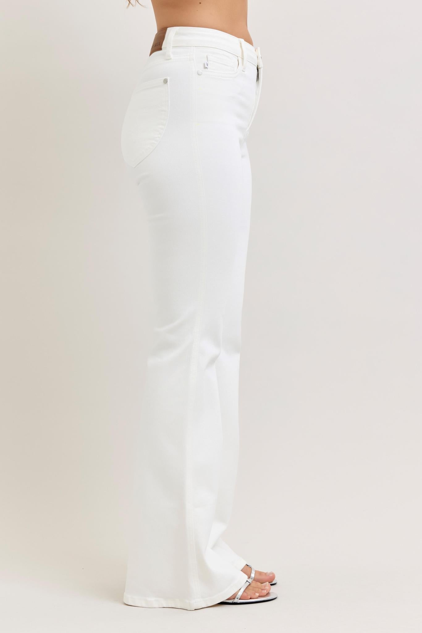 High-Waisted Tummy Control Flare - White Wash - by Judy Blue