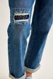 Mid Rise Boyfriend Embroidered Repair Patch Jeans - Medium Wash - by Judy Blue