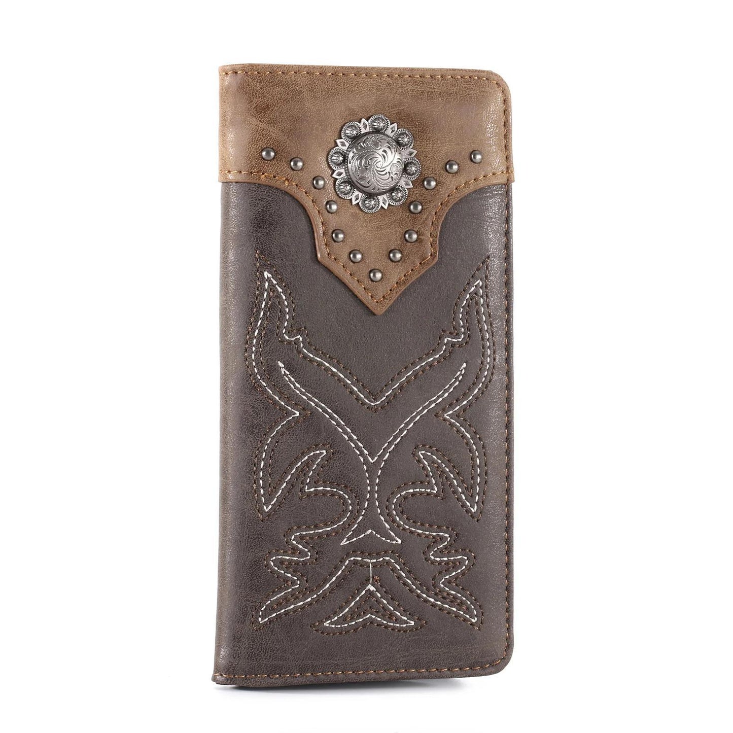 Embroidered Boot Scroll Men's Bifold Long Leather Wallet - by Montana West