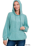 Brushed Hacci Melange Hoodie Sweater - Dust Teal - by Zenana