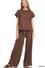 Ribbed short sleeve tee & pants set - Brown - Zenana