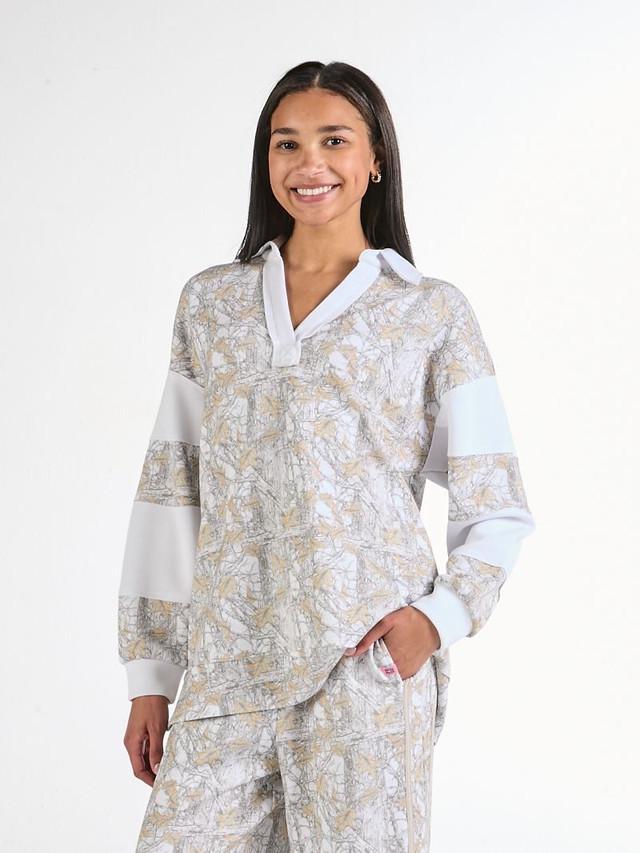 White Camo Collar Polo Pullover - by Simply Southern