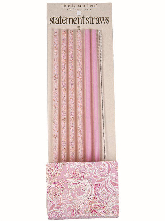 Straw Set - Pink Paisley - by Simply Southern