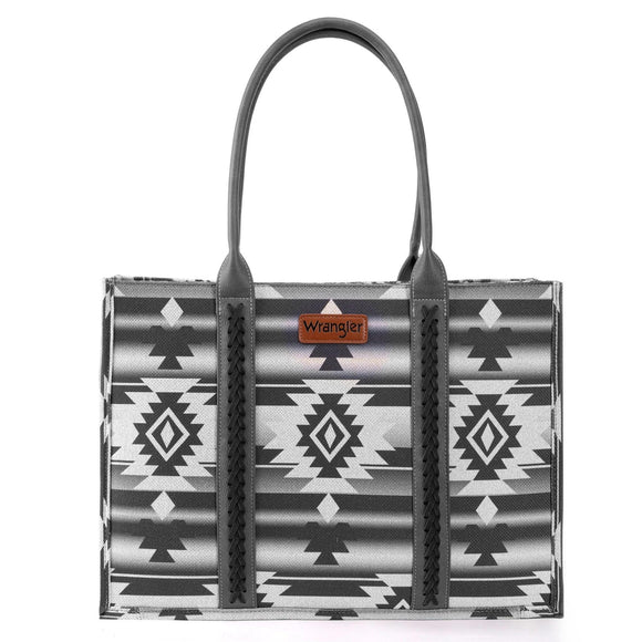 Wrangler Southwestern Pattern Dual Sided Print Canvas Wide Tote - Black - by Montana West