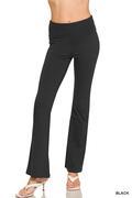 Premium cotton fold over yoga flare pants - Zenana