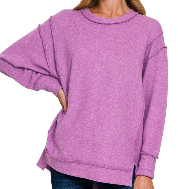 Brushed Melange Hacci Oversized Sweater - B Violet - by Zenana