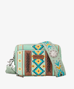 Wrangler Aztec Printed Crossbody Purse/Wallet Compartment - Green - by Montana West