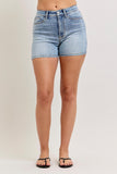 High Waisted Slim Denim Shorts - Medium Wash - by Judy Blue