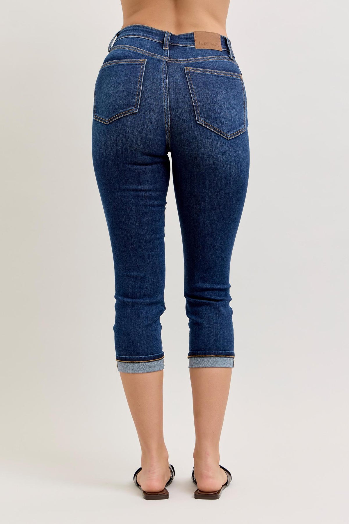 High Waisted Capri Cuffed Jeans - Dark Wash - by Judy Blue