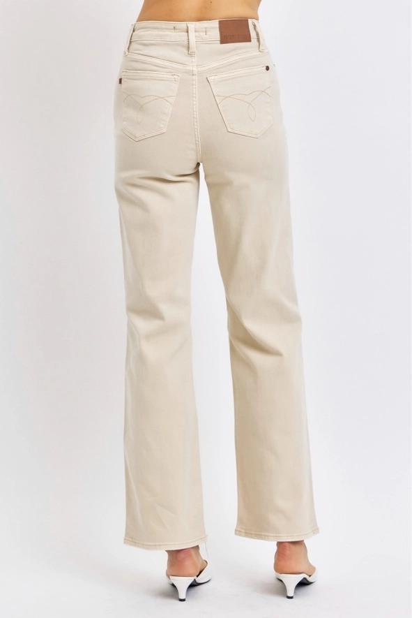 High Waist Dyed Destroy 90's Straight Leg- Bone - by Judy Blue