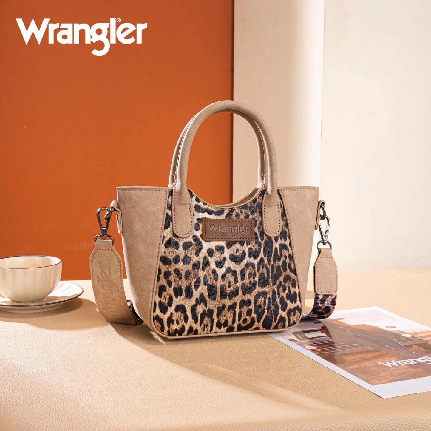 Wrangler Leopard Print Small Tote/Crossbody - Tan - by Montana West