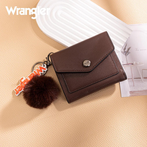 Wrangler Tri-Fold Wallet with Keyring Pom Pom - Coffee - by Montana West
