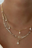 Gold Multi Layer Stone Chain Teardrop Charm Necklace - by JOSSLYN
