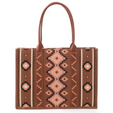 Wrangler Southwestern Pattern Dual Sided Print Canvas Wide Tote - Dark Brown - by Montana West