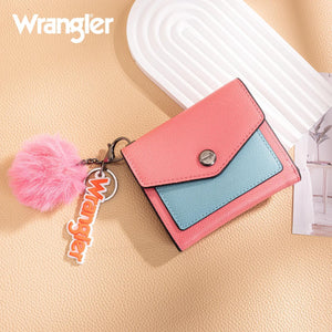 Wrangler Tri-Fold Wallet with Keyring Pom - Pink/Blue - by Montana West