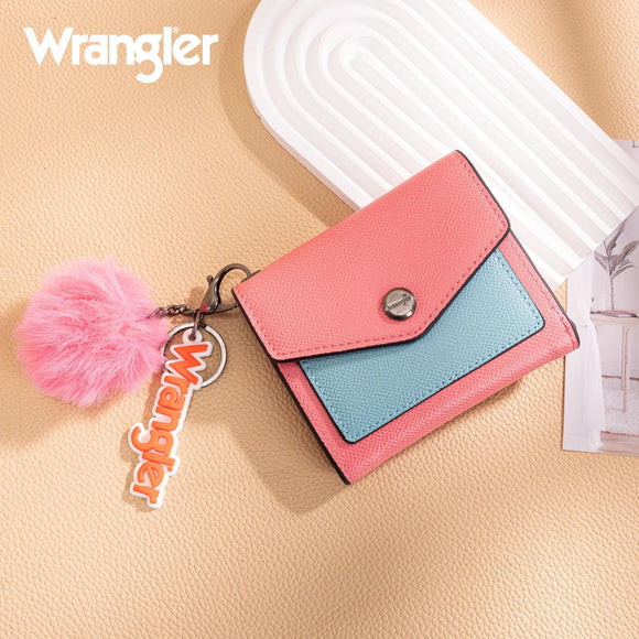 Wrangler Tri-Fold Wallet with Keyring Pom - Pink/Blue - by Montana West