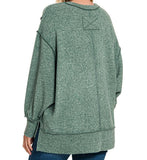 Brushed Melange Hacci Oversized Sweater - Ash Jade - by Zenana