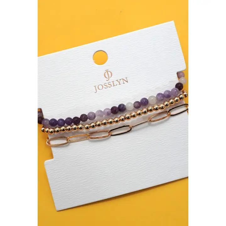 Multi Layer Natural Stone Ball Chain Link Bracelet - by JOSSLYN