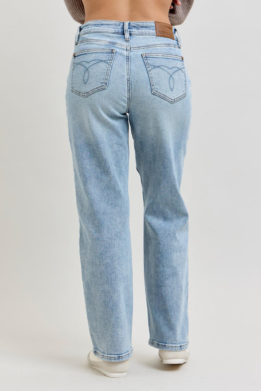 Petite Mid Rise Rigid Magic Straight Jeans - Light Wash - by Judy Blue