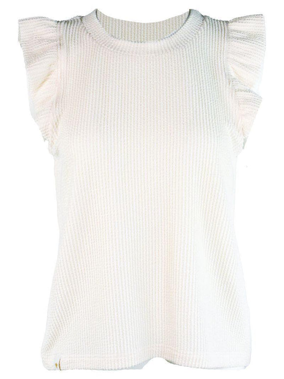 Ruffle Knit Tee - Ivory - by Simply Southern