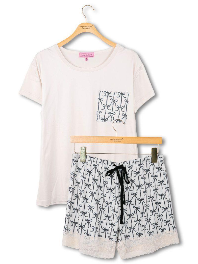 Black Bow Print T-shirt Pajama Set - by Simply Southern