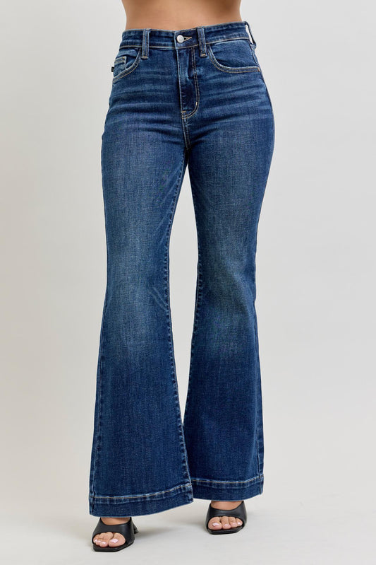 Petite High Waist Trouser Flare - Dark Wash - by Judy Blue