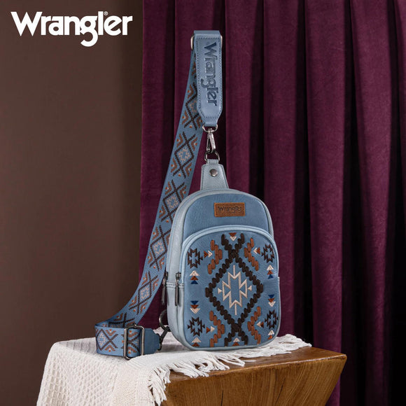 Wrangler Southwestern Embroidered Sling Bag - Jean - by Montana West