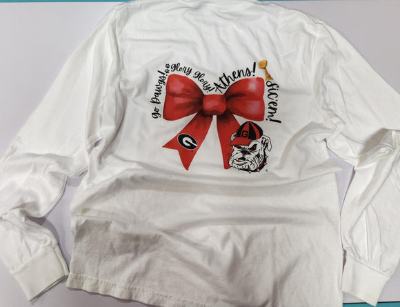 Georgia Red Bow - White - Comfort Color LS