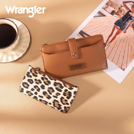 Wrangler Western Bi-Fold RFID Wallet/Wristlet With Detachable Pouch- Brown - by Montana West