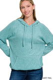 Brushed Hacci Melange Hoodie Sweater - Dust Teal - by Zenana