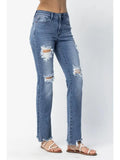 Distressed Mid Rise Straight - Med Wash - by Judy Blue