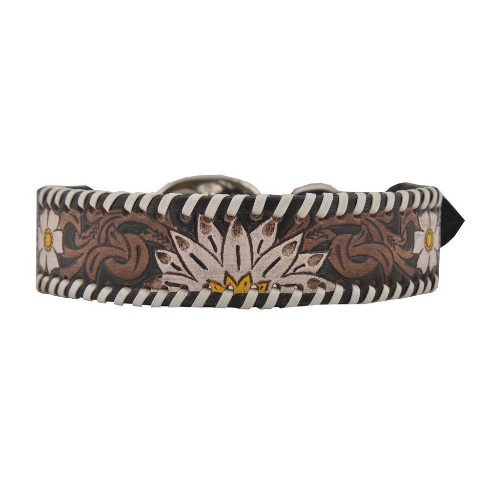 Oxy Daisy Hand-Tooled Leather Dog Collar - by Myra