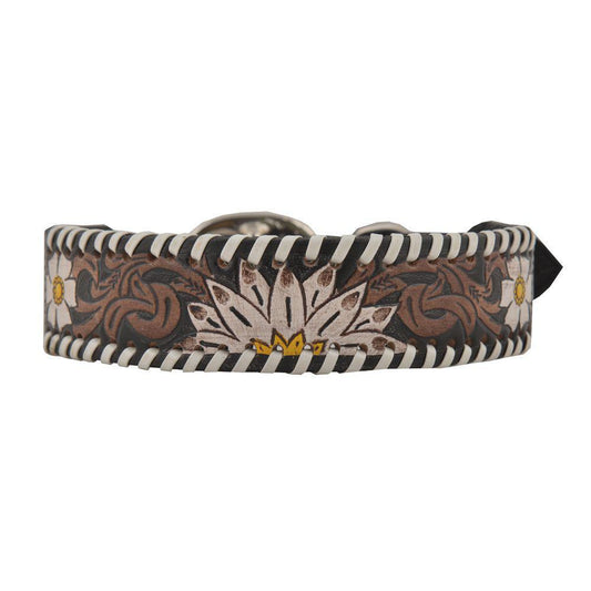 Oxy Daisy Hand-Tooled Leather Dog Collar - by Myra