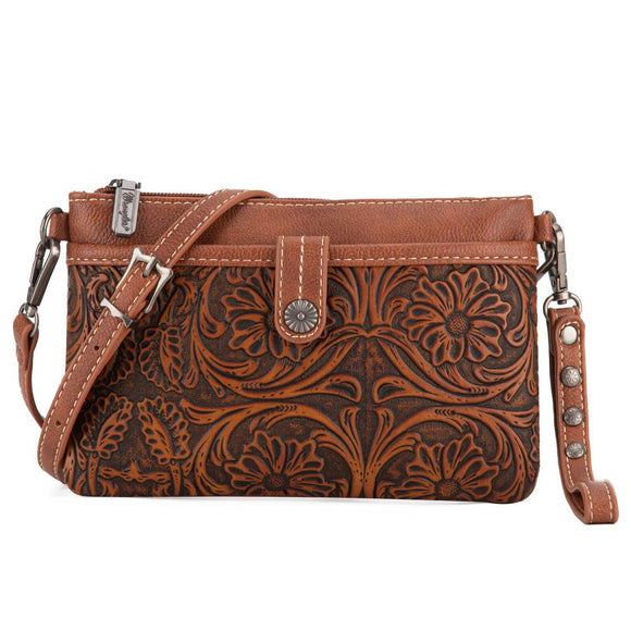 Wrangler Vintage Floral Tooled Collection Crossbody - Brown - by Montana West - by Montana West