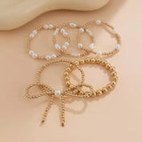 Gold Multi-Layer Ball Chain Bead Pearl Bow Bracelet - by JOSSLYN