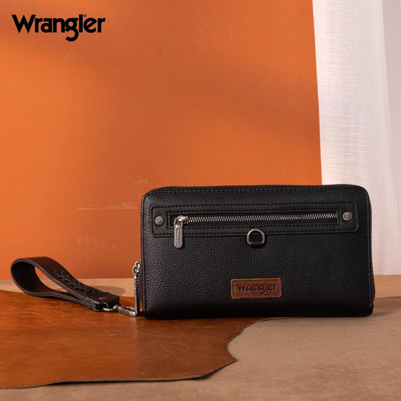 Wrangler Dual Zipper Compartment Large Wallet - Black - by Montana West