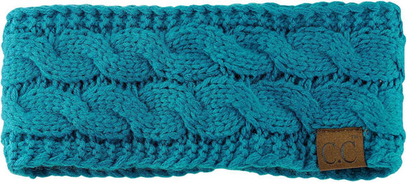 C.C Cable Knit Fuzzy Lined Headband - Teal