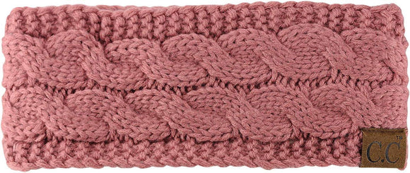 C.C Cable Knit Fuzzy Lined Headband - Mauve