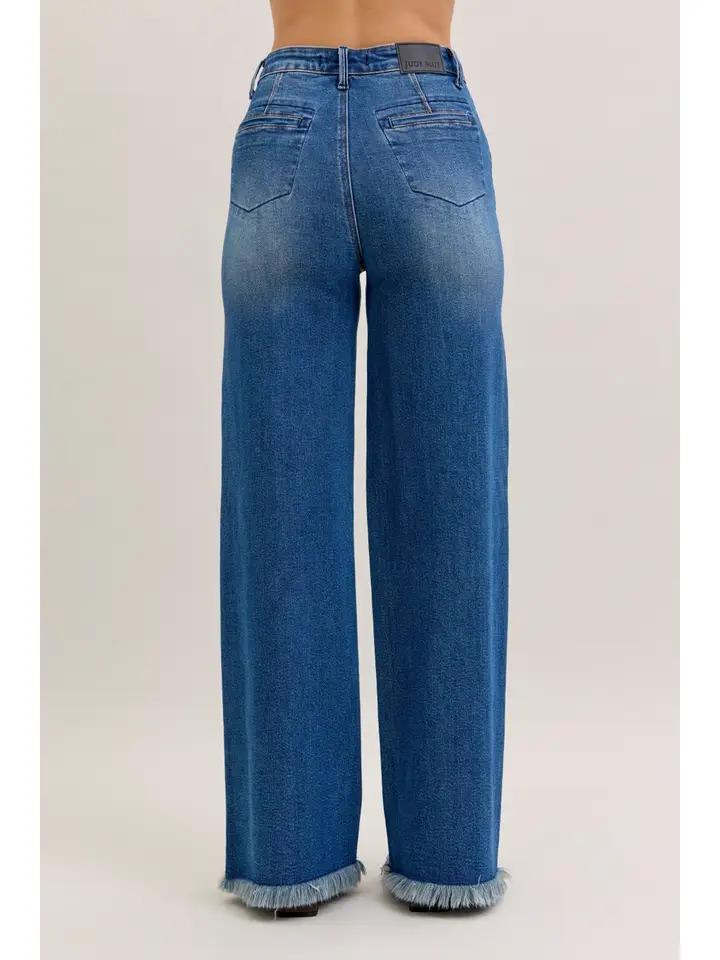 High Waist Column Straight Button-Fly & Back Welt Pockets - Dark Wash - by Judy Blue