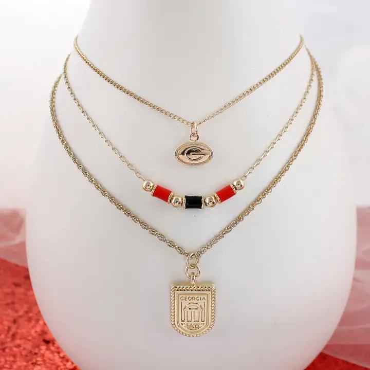 Georgia Bulldog - Gold and Tube bead necklace