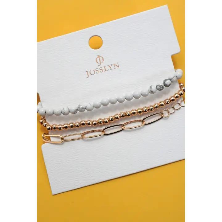 Multi Layer Natural Stone Ball Chain Link Bracelet - by JOSSLYN
