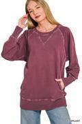 French terry pullover with pockets - Egg Plant - Zenana