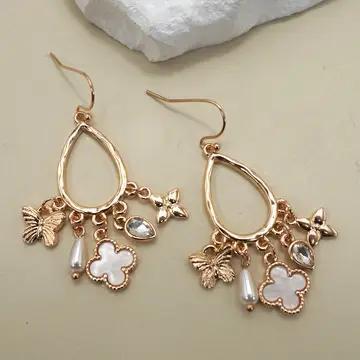 Multi Charm Clover Teardrop Earrings - JOSSLYN