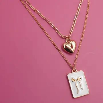 Square Bow Layered Necklace - JOSSLYN