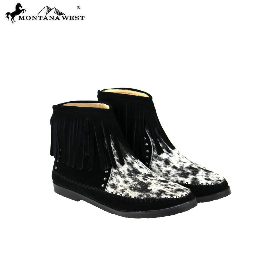 Montana West Western Booties Genuine Hair-On Cowhide - Black - by Montana West