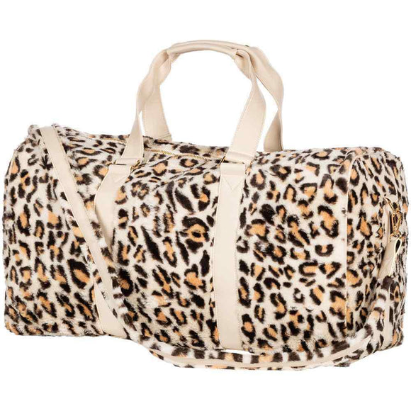 Cream Leopard Faux Fur Weekender Bag - by Katydid