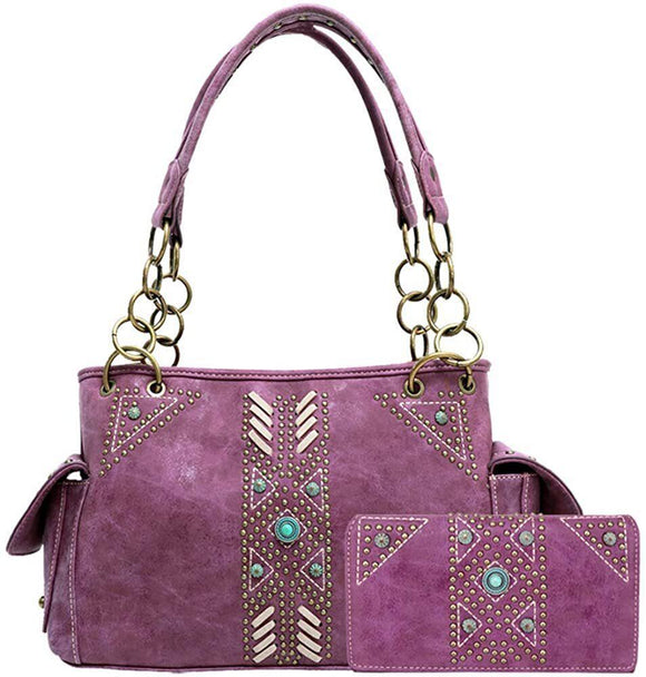 Purple Aztec Collection Concealed Carry Satchel and Wallet Set - by Montana West